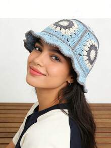 قبعة مصنوعة يدويًا بالكروشيه والتريكو، قبعة دلو مزخرفة بزهرة هيونا المجوفة، خفيفة وقابلة للتنفس للرجال والنساء، مناسبة للارتداء اليومي في الربيع والصيف - متعدد الألوان - مشاهدة 8