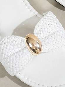 Dép xăng đan đế bằng bằng rơm đan, trang trí nơ kim loại, kiểu dáng nghỉ dưỡng tối giản, thoải mái, phù hợp cho bãi biển, nhà và mặc hàng ngày vào mùa hè, màu trắng, hở mũi. - trắng - Xem 6