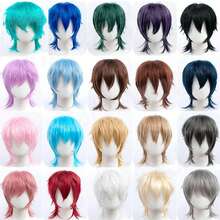 Rambut Sintetis Pendek Lurus Hitam Merah Muda untuk Pesta Anak Laki-laki, Tahan Panas, Rambut Palsu Tipe Mullet Kepala Ikan, Wig Cosplay Pria - MultiWarna - View 1