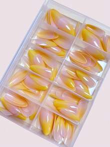 Hộp 120 miếng dán móng tay màu vàng chanh ombre nude cổ điển tối giản, hình dáng trung bình-dài, làm từ acrylic, sản phẩm tự làm móng nghệ thuật, dụng cụ làm móng. - Xem 3