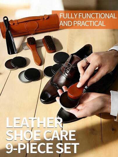 9-Piece Shoe Care Kit, Includes 3 Boxes Of Shoe Polish Wax (Black, Colorless, Brown), 1 Box Of Universal Color Sponge Shoe Wax, 2 Wooden Shoe Brushes, 1 Wooden Polishing Brush, 1 Shoe Horn, 1 Polishing Suede Cloth, And 1 Storage Box, Designed For Shoe Maintenance, Polishing And Care. Enhances Shoe Shine And Luster, Shoe, Spring Summer Picks, Brides Maid Gifts, Room, Bedroom Decor, Beach, Travel, For Men, For Women, Vacation, Women's Day, Travel Essentials, Wedding Favors, Y2k, Bedroom, Car Accessories Women, Kitchen Decor, Wedding, Y2k, Party