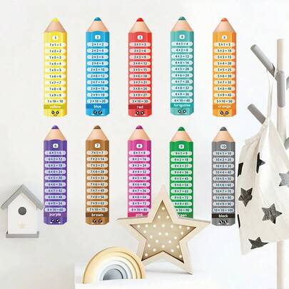 10pcs/Set Removable Self-Adhesive PVC Multiplication Number Stickers - Classic Rectangle Wall Decals, Suitable For Living Room Decor, Matte Finish, Easy To Apply And Remove, Perfect For Math Themed Spaces, Math Classroom Decoration