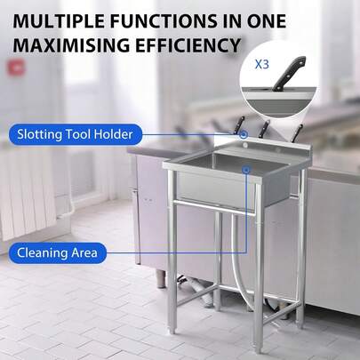 Fregadero de Acero Inoxidable 28" x 24" x 40" – Cubeta Individual con Salpicadero y Estante, Lavabo Industrial para Lavandería, Garaje o Cocina