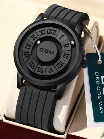 DOM Relógio masculino, preto, com tecnologia sem espelho, levitação magnética, esfera de aço magnética, quartzo, à prova d'água, moderno e personalizado, ideal como presente de Natal.