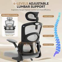 Silla de Oficina ergonómica, Silla de computadora de Malla para el hogar, con Ruedas, Silla de Juegos de computadora de Respaldo Alto con reposacabezas Ajustable, sillas de Trabajo giratorias para el - Gris - Ver 3