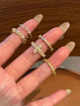 1 Piece Of Niche Design Cross, Exquisite And Light Luxury, Faux Pearl, Elegant Open Ring Girl