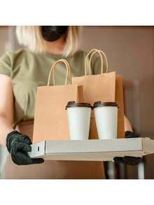 5/10pcs Brown Paper Bags, Gift Bags Bulk, With Handles, Suitable For Party Favor Bags, Gift Bags, Food Bags, Shopping Bags, Birthday Gift Bags, Takeout Bags, Takeaway Packaging Bags - Multicolor - View 7