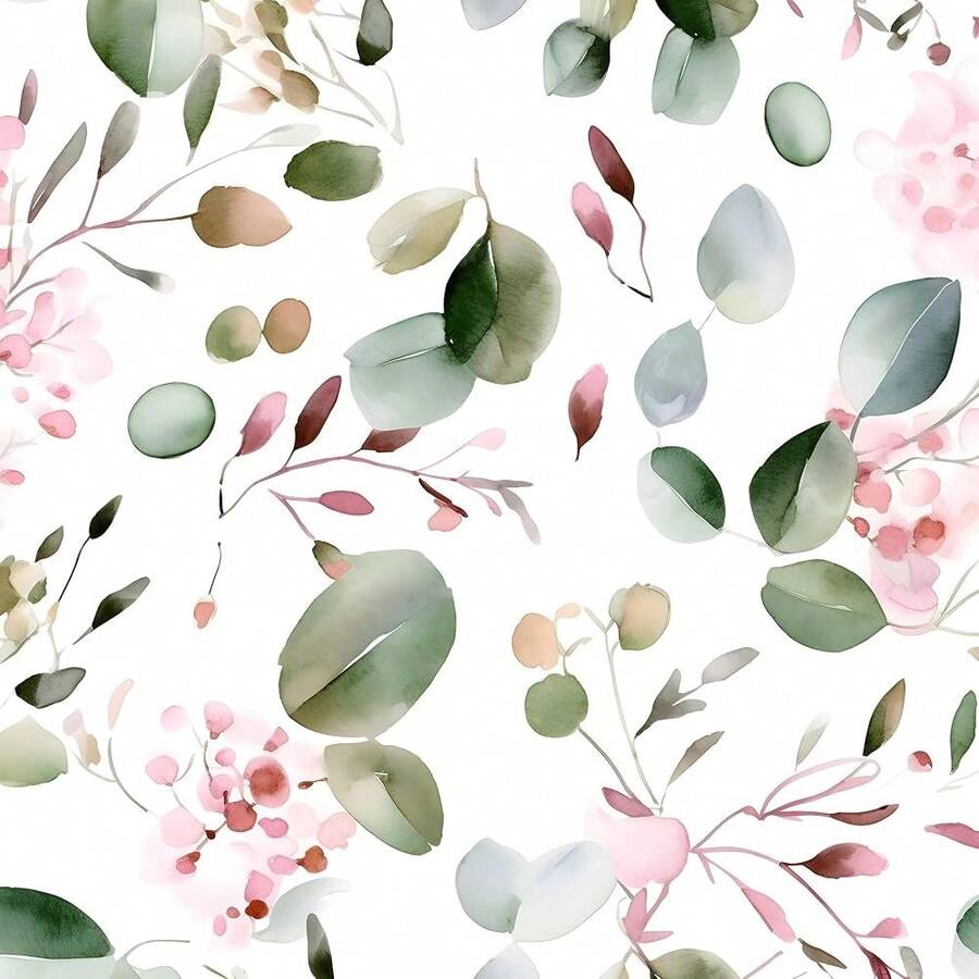 Blooming Leaf Peel And Stick Wallpaper Vintage Watercolor Green/Pink Leaf Contact Paper Waterproof Se--Adhesive Prepasted Wall Mural Boho Botanicl Wall Paper 17.5in X 32.8ft - 粉紅色/綠色 - 查看 1