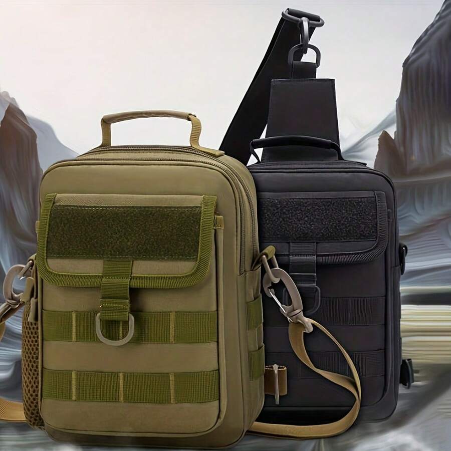 男士多功能腰包，户外MOLLE战术斜挎包，配有可调节腰带和肩带，大容量斜挎胸包，适合徒步和骑行，全天候适用 - 彩色 - 查看 1