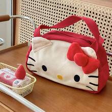 1pc Red Cat Cartoon Handbag, Cute Girl Heart Style Cosmetic Bag, Canvas Portable Makeup Bag, Suitable As New Year, Valentine's Day, Easter Gift - Multicolor - View 2