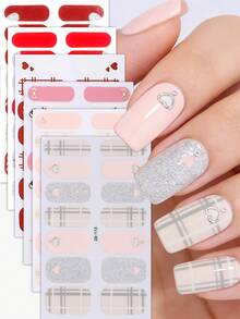 6片装情人节美甲贴 - 春夏红色美甲贴纸，饰有星星、月亮和猫爪图案 - 适合女性日常约会、休闲外出、居家使用和DIY美甲