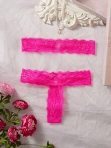 2pcs Women's Sexy Lingerie Set, Rose Red, Sheer, Lace, Strapless, Sexy Underwear Set - Hot Pink - View 3