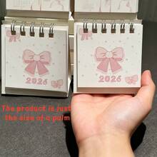 1pc 2026 Pink Bow Desktop Calendar - Fashionable Mini Desktop Decor - وردي - مشاهدة 6