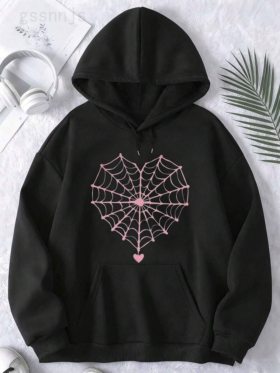 Men's Women's Spider Hoodies Sweatshirts Fall Fashion Pullover Sweaters Winter Clothes Women's Hoodies Pullover Casual Sweatshirts With Pockets Loose Fit Long Sleeve Drawstring Design Hoody Sweatshirt Pink Spider Web Heart Design Womens Gra - 黑色 14 - 查看 1