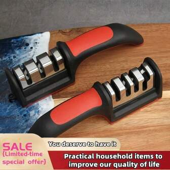 3/4 Stage Kitchen Knife Sharpener, Handheld Multi-Function Black Whetstone Sharpening Tool, Rapid Knife Sharpener, 3-In-1 Kitchen Cutting Tool Accessories