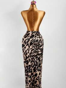Autumn Leopard Print Fishtail Skirt, Fashionable For Festive Occasions - Brown - View 4