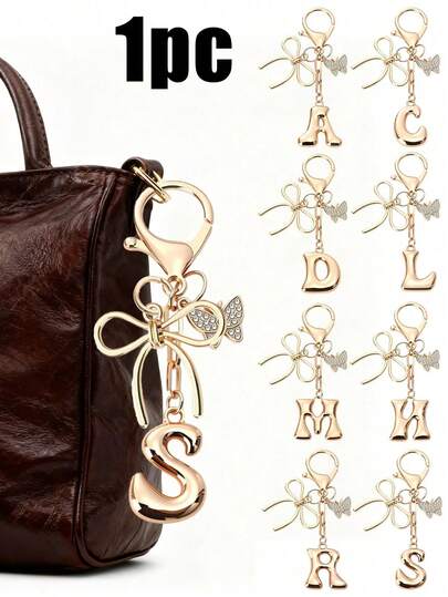 Bubble Letter Cute Necklace Pendant, Bag Pendant - Lucky Crystal Pendant, Bow Pendant, Diamond Butterfly, Letter A-Z Pendant, Shiny Alloy Bag Backpack Pendant - Perfect Gift For Birthday And Special Occasions, Keychain Ring Bag Backpack Car Pendant For Women And Girls, Wallet And Handbag Accessories