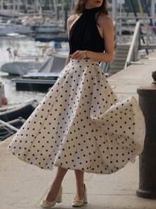 Women's Elegant Polka Dot Print Wrap Skirt White - White - View 2