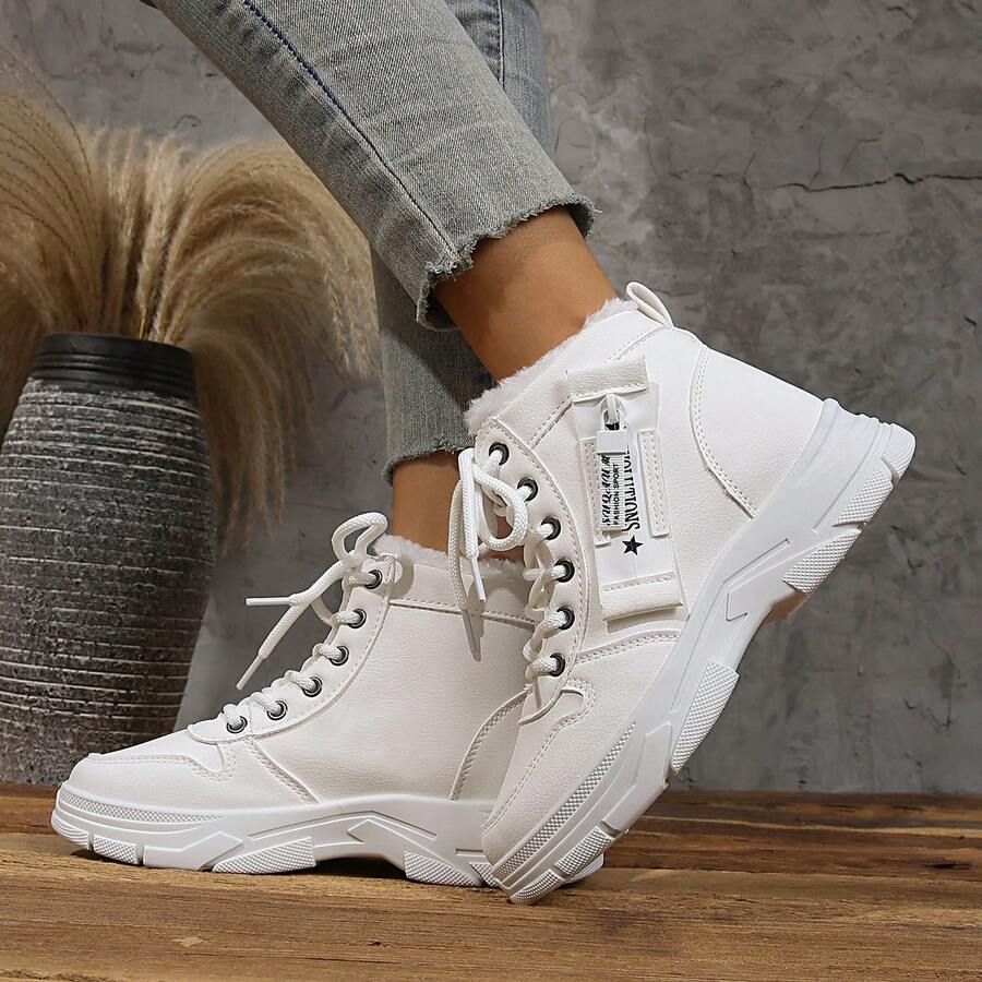 Autumn/Winter Fashionable Comfortable Versatile Women's Lace-Up Short Boots, Comfortable Platform Thick Sole Women's Snow Boots, Plus Size Outdoor Sports Warm Women Boots