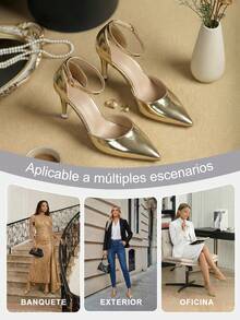 ChicStrut Zapatos de Tacón Fino Punta Fina para Mujer 2025 -Sandalias de mujer de tacón ultra alto y puntera puntiaguda con diseño minimalista y elegante para fiestas, Fiesta, Boda, Oficina - Plataformas Cómodas Acolchonadas y Elegantes, Sexy, Elegantes, Atuendos de fiesta, ideales para el otoño/invierno - Dorado - Ver 10