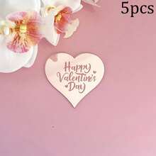 5 piezas/10 piezas/20 piezas Toppers de cupcake en forma de corazón de acrílico dorado con "Feliz Día de San Valentín", adecuados para el Día de San Valentín, fiestas de boda, decoración de pasteles y postres DIY - Multicolor - Ver 37