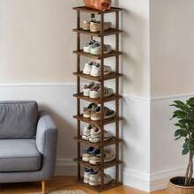 LOVEWE 9-Tier Teak Bamboo Shoe Rack 25cm - Narrow Vertical Storage For Entryway - Màu gỗ - Xem 3