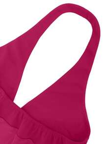 1 pièce Robe élégante et sexy en maille transparente de couleur unie avec découpe en V pour femmes, idéale pour les soirées, les sorties, les anniversaires, les séances photo et les représentations, printemps/été - Rose vif - Voir 10