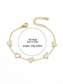 精致白色珍珠母贝心形手链，小巧精致的链条设计，温柔少女风配饰 - 彩色 - 查看 3