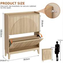 LVSOMT Narrow Wooden Shoe Cabinet With Grooves, Modern Shoe Cabinet With 2 Flaps, Narrow Shoe Cabinet With 2 Shelves, Shoe Chest For Entrance, Hallway, Corridor, 80 X 25 X 100 Cm - màu nâu - Xem 3