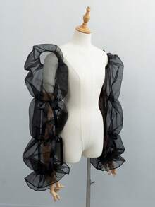 1 对优雅的欧根纱新娘袖套（女士） - 黑色 - 查看 6