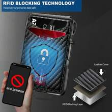 RFID防盜男士錢包 極簡卡夾 PU材質 防盜防RFID 金屬鋁合金 磁吸開合 金屬卡夾 - 黑色 - 查看 7