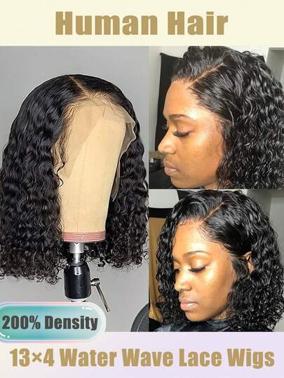 [Short Curly Bob Wig] Water Wave Short Bob Wig 1pc -Curly Bob Easy Wear Valentine's Day Gift 13x4 Water Wave Short Bob Wigs Pre Transparent Lace Front Wigs For Women Pre Plucked Lace Wig Curly Wavy Wig For Women -Voluminous Curls, Ideal For Daily Wear, Work, Dating, Concerts, Cosplay, And Theme Parties, Wig 200% Density Afro Curly Black Wig -Elegant Short Curly Side Part Wig For Women Perfect For Stylish Everyday Looks 8-16 Inch