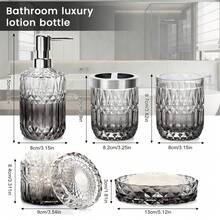 5-Piece Diamond-Cut Glass Bathroom Accessories Set, Includes Soap Dispenser, Soap Dish, Toothbrush Holder, Tumbler & Cotton Swab Jars, Modern Crystal Decor For Bathroom - Housewarming Gift - 透明漸變 - 查看 4