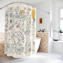 1pc Valentine's Day Gifts Bathroom Deccor Cottagecore Shower Curtain Unique Bathroom Decor Housewarming French Chateau Core Bike Curtain Floral Flower Garden Drawing - Nhiều màu - Xem 1