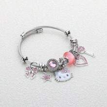 Sanrio 1pc Hello Kitty Bracelet Friendship Charms, Adjustable Stainless Steel Kawaii Pink Bangle Bracelets, Charm Matching Bracelets For Women And Teen Gifts - Star - View 10
