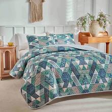 三件套床上用品，柔软透气的轻盈床裙，超细纤维材质，印花图案毯子，适合四季家居装饰，是节日送礼的理想之选，加大尺寸，适用于双人床（1件被子+2件枕套），不含枕芯 - 薄荷綠 - 查看 3