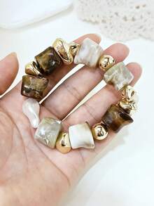 1件复古波西米亚风粗棕色亚克力串珠手链，奢华高端，适合女性、情侣、派对、日常佩戴 - 多色J - 查看 4