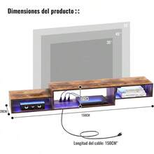 INICO Mueble Flotante para TV 70 con Luces LED, Repisas Flotantes de Pared para TV con Toma de Corriente, Sencillo y Ahorra Espacio Debajo para Salón, Dormitorio, Marrón - Marrón - Ver 6
