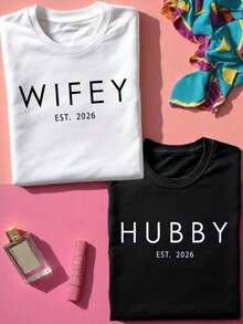 1PC Hubby Wifey Cute Shirt, Partners Comfit Matching Tees, Tshirt For Husband Wife, Couples Matching Shirts, Tshirt For Anniversary, Honeymooners T-Shirts JF877 - Ông chồng da đen - Xem 1