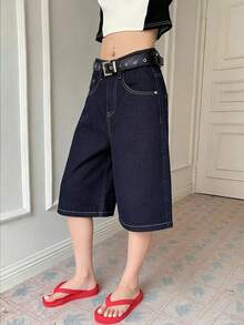 Men's Loose Casual Bermuda Denim Shorts With Pockets - Medium Wash - View 3