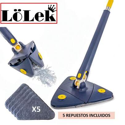 Fregona triangular con escurridor manual LoLek, limpieza eficaz para suelos de madera, baldosas y vinilo, diseño triangular para rincones de difícil acceso, sistema de escurrido fácil y rápido, giro 360º para máxima versatilidad, materiales resistentes y duraderos, ideal para el hogar moderno, limpieza completa con mínimo esfuerzo gracias a la calidad e innovación de la marca LoLek