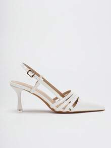 1 Pair Women's Fashion Versatile Kitten Heel Pointed Toe Ankle Strap Elegant Pumps, Comfortable Formal Office Wear High Heels - White - View 4