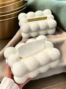 1pc White Cloud Shaped Plastic Tissue Box, Rectangular Desktop Tissue Holder, Cotton Candy Shaped Napkin Box, Suitable For Decorating Living Room, Bedroom And Kitchen - Multicolor - View 3
