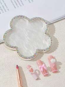 1pc Random Color Japanese Nail Art Rhinestone Palette, Flower Shaped Agate Resin Nail Display Board, Nail Art Tool - Multicolor - View 3