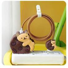 3D可爱卡通造型充电线保护套，适用于20W USB-C电源适配器充电器，兼容 16/15/14/13/12/11 Pro Max - 多色-餅乾熊 - 查看 4