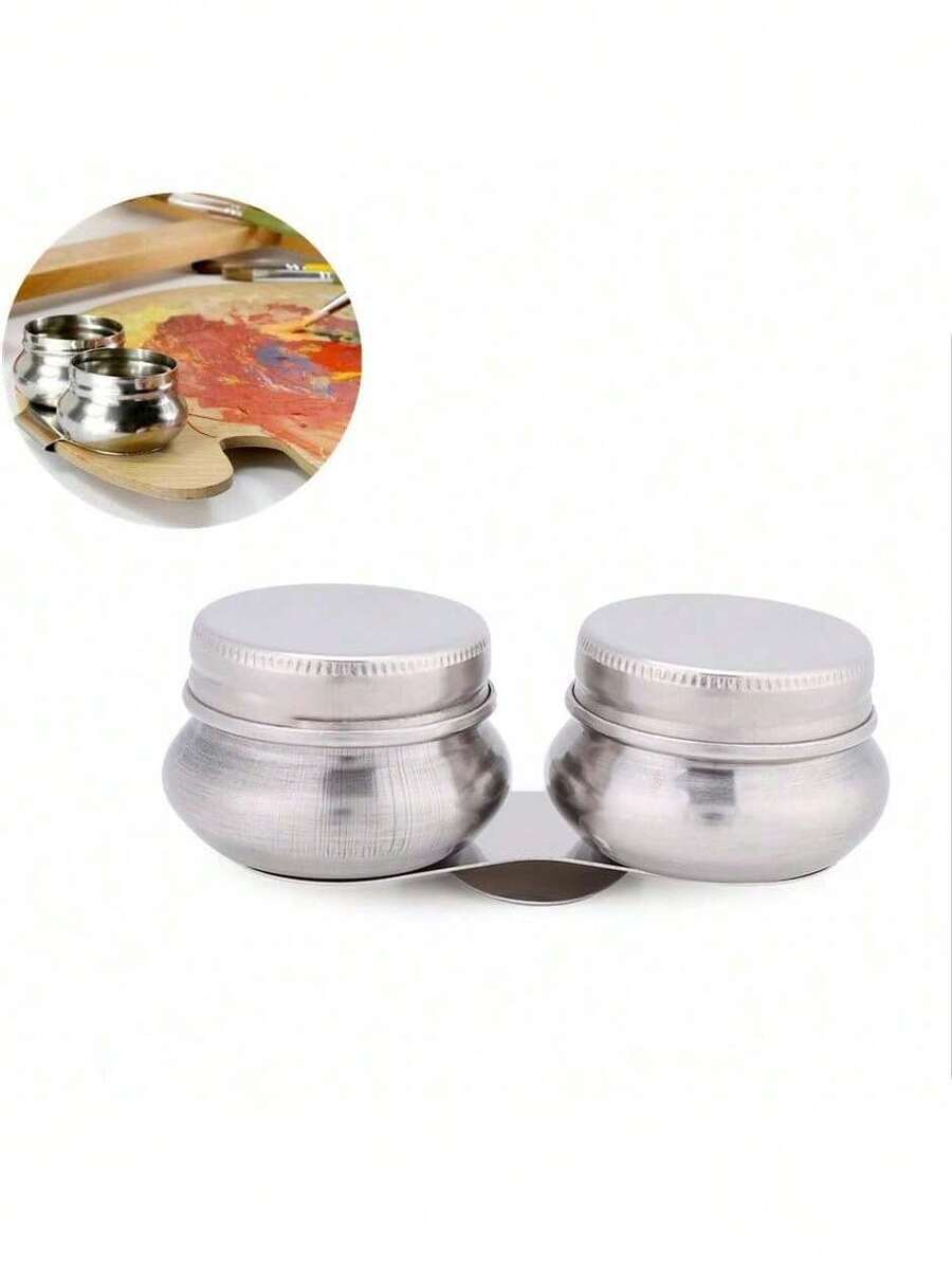 EstiloAcero inoxidable grande doble paleta Copa aceite pintura Megilp trementina disolvente recipiente con tapaVersión mejorada - 1 - Ver 1