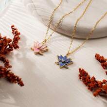 Exquisite Gradient Enamel Lotus Flower "Flower Of Life" Necklace For Women, Featuring A Cute And Elegant Design In Lovely Pink And Blue, Perfect For Everyday Wear. - 限項鍊 - 查看 3