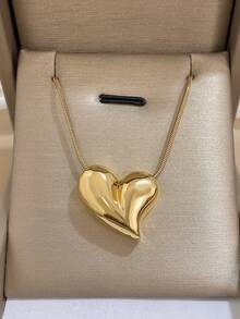 1件简约金色心形吊坠项链，经典永恒的心形项链，时尚礼物，适合生日、周年纪念日、情人节及浪漫场合，男女皆宜，情人节礼物 - 彩色 - 查看 5