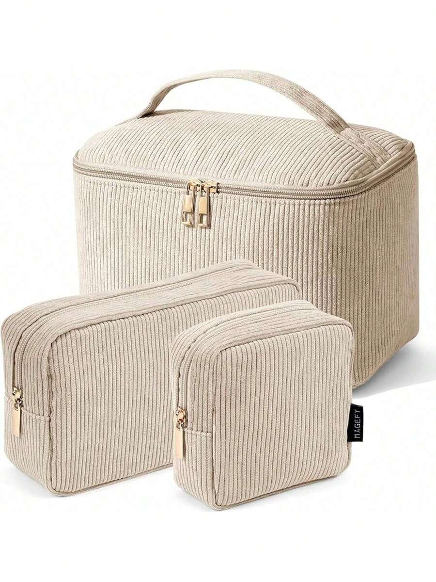 MAGEFY Bolsa de Maquillaje para Monedero Bolsa de Cosméticos Pana Linda Bolsa de Cosméticos para Mujer - marrón claro - Ver 1