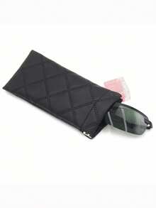 1pc Black Rhombus Vertical Organizer Pouch, New Minimalist Fashion White Automatic Pop-Up Organizer Pouch, College Style Student Eyeglass Case, Travel Sunglasses Case, Multi-Functional Women Cosmetic Pouch - Black - View 4